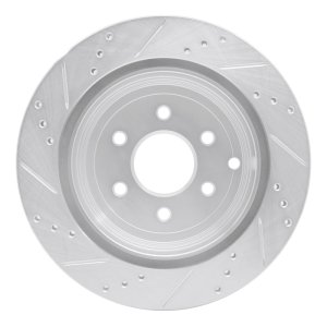 Nissan Pathfinder Brake Rotor (1) - Rear Right - R1 Concepts - Drilled & Slotted - Silver - `05-`12